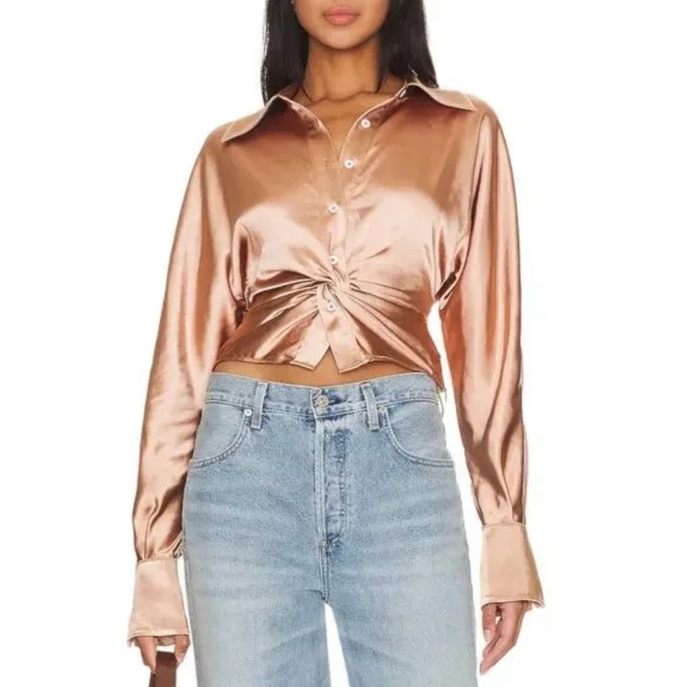 Silky Bronze Tie-Front Blouse